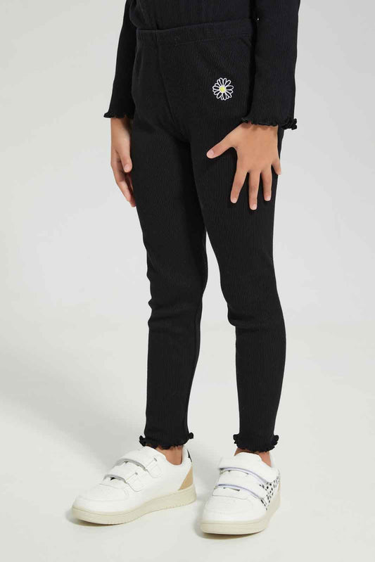 Redtag-Girls-Black-Rib-Legging-Category:Leggings,-Colour:Black,-Deals:New-In,-Dept:Girls,-Filter:Girls-(2-to-8-Yrs),-GIR-Leggings,-New-In-GIR-APL,-Non-Sale,-S23A,-Section:Girls-(0-to-14Yrs),-TBL-Girls-2 to 8 Years