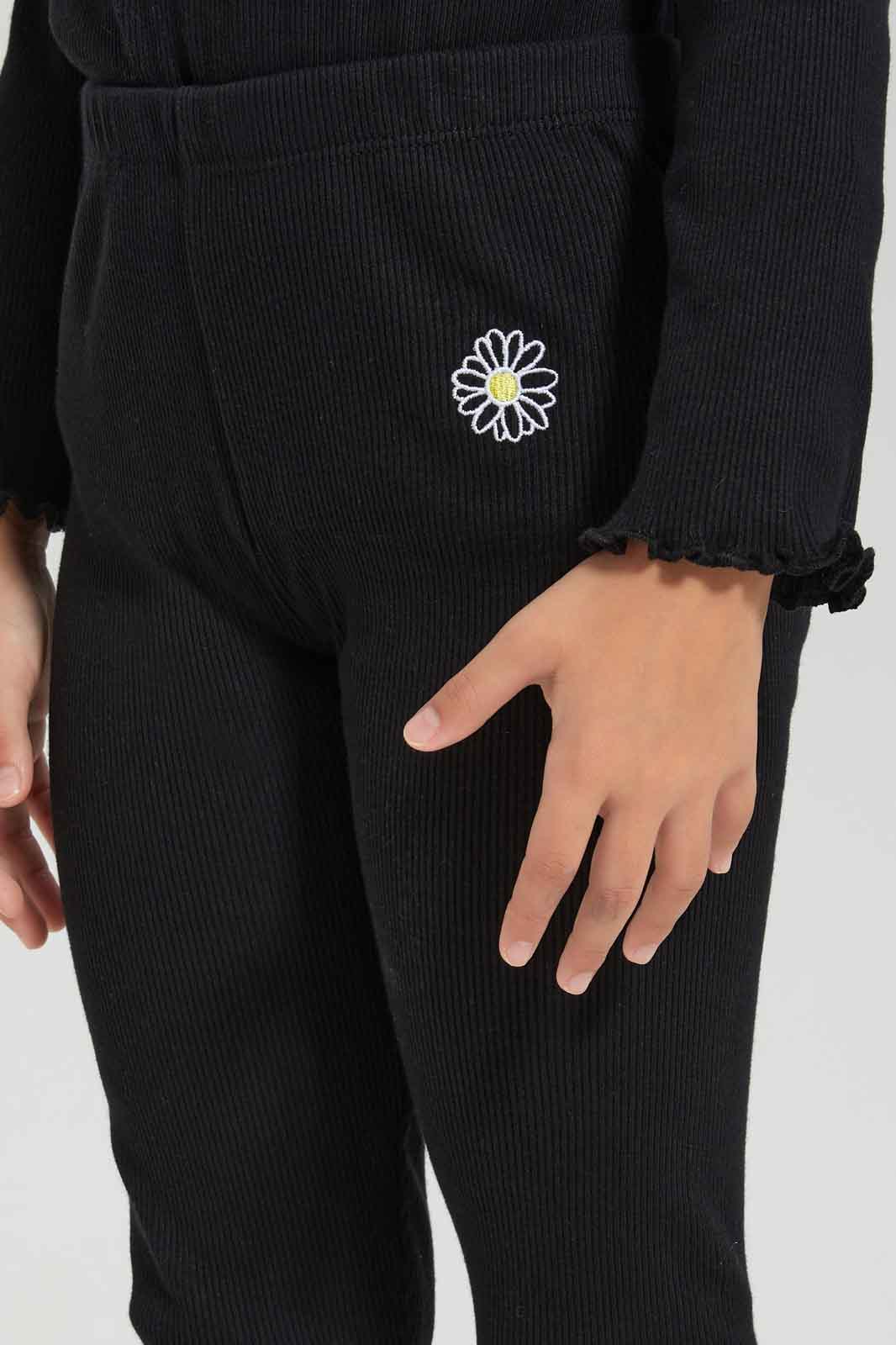 Redtag-Girls-Black-Rib-Legging-Category:Leggings,-Colour:Black,-Deals:New-In,-Dept:Girls,-Filter:Girls-(2-to-8-Yrs),-GIR-Leggings,-New-In-GIR-APL,-Non-Sale,-S23A,-Section:Girls-(0-to-14Yrs),-TBL-Girls-2 to 8 Years