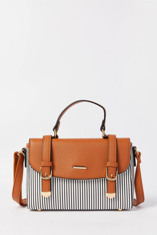 Redtag-Black-And-White-Nautical-Stripes-Satchel-Bag-Category:Bags,-Colour:Assorted,-Dept:Ladieswear,-Filter:Women's-Accessories,-New-In,-New-In-Women-ACC,-Non-Sale,-S23A,-Section:Women,-Women-Bags-Women-
