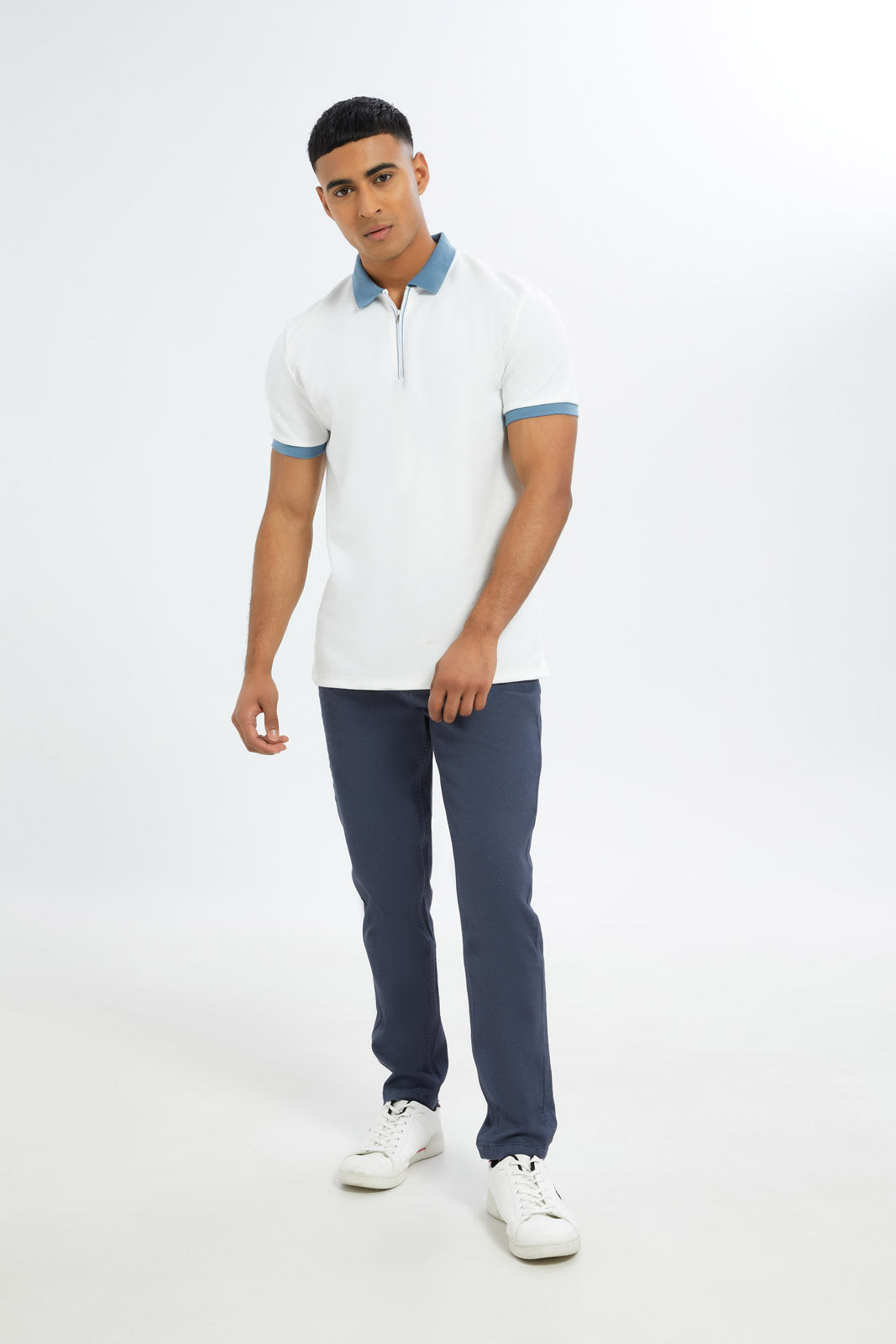 Redtag-Men-White-Jacquard-Zip-Placket-Polo-Shirt-Category:Polo-T-Shirts,-Colour:White,-Deals:New-In,-Dept:Menswear,-Filter:Men's-Clothing,-H1:MWR,-H2:GEN,-H3:TSH,-H4:POS,-Men-Polo-T-Shirts,-New-In-Men-APL,-Non-Sale,-RMD,-S23C,-Season:S23C,-Section:Men-Men's-
