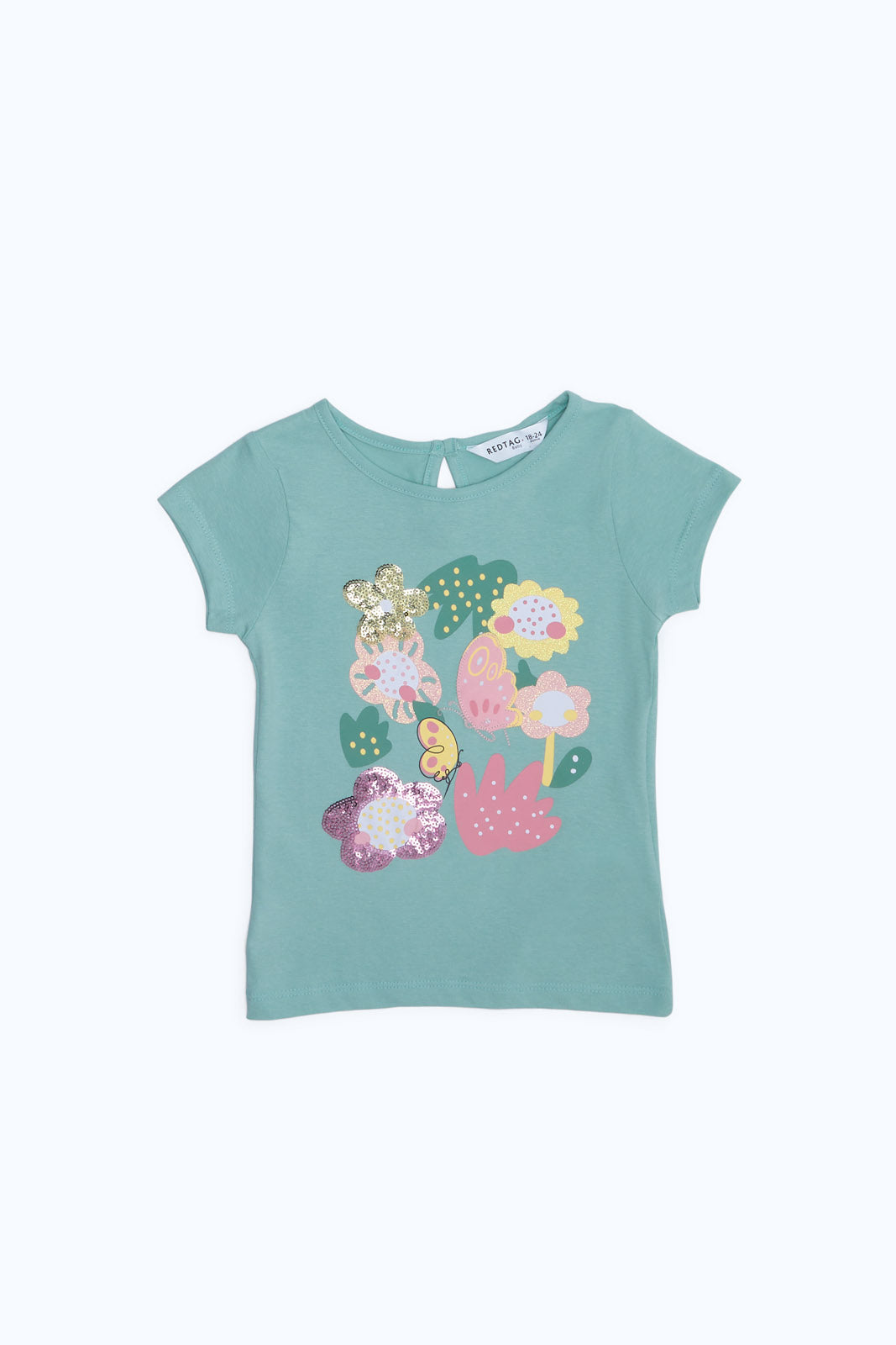 Redtag-Girls-Sage-Placement-Print-Tee-Category:T-Shirts,-Colour:Green,-Deals:New-In,-Dept:Girls,-Filter:Infant-Girls-(3-to-24-Mths),-ING-T-Shirts,-New-In-ING-APL,-Non-Sale,-S23B,-Section:Girls-(0-to-14Yrs)-Infant-Girls-3 to 24 Months