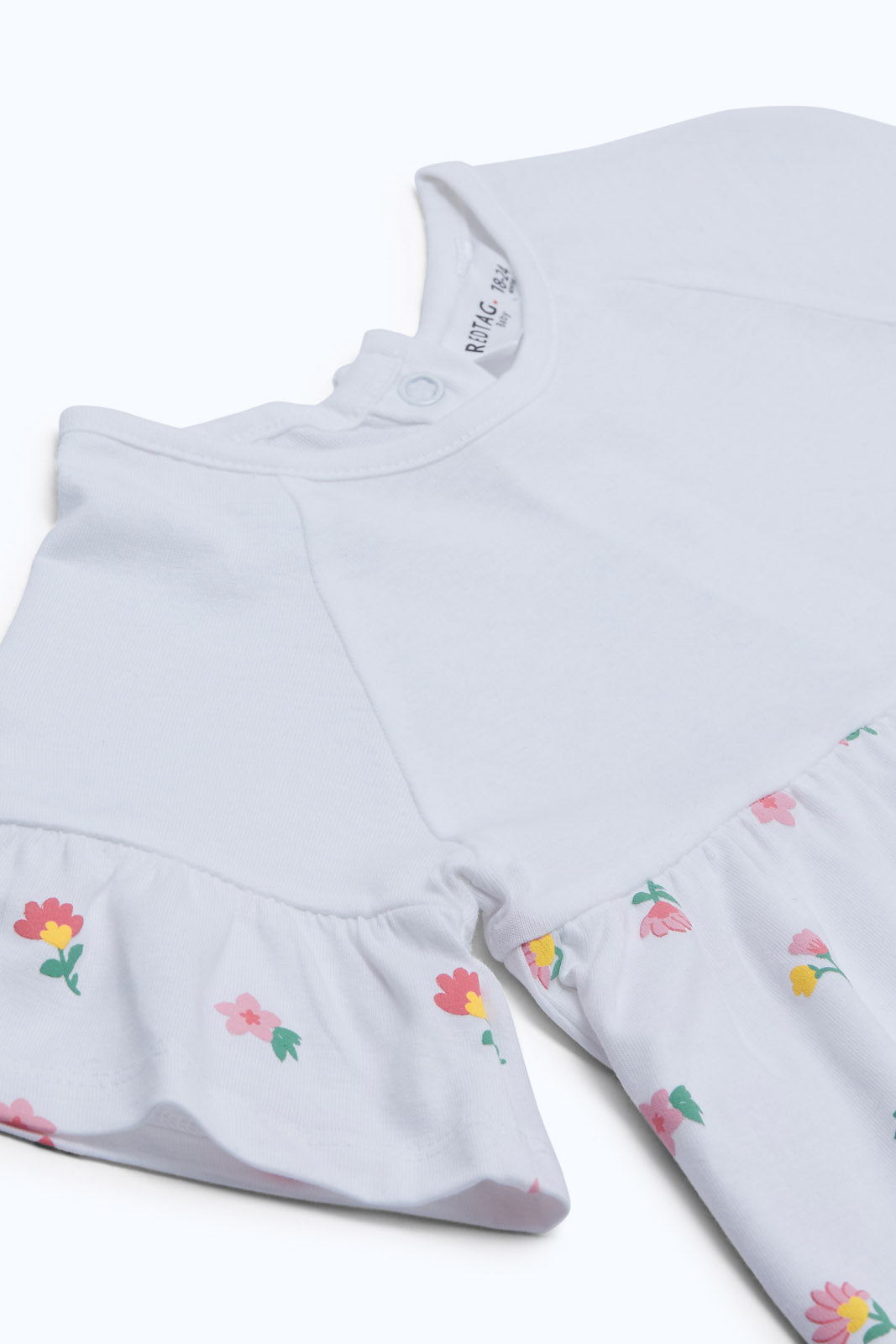 Redtag-Girls-White-Floral-Aop-Print-Knit-Blouse-Category:Blouses,-Colour:White,-Deals:New-In,-Dept:Girls,-Filter:Infant-Girls-(3-to-24-Mths),-ING-Blouses,-New-In-ING-APL,-Non-Sale,-S23B,-Section:Girls-(0-to-14Yrs)-Infant-Girls-3 to 24 Months