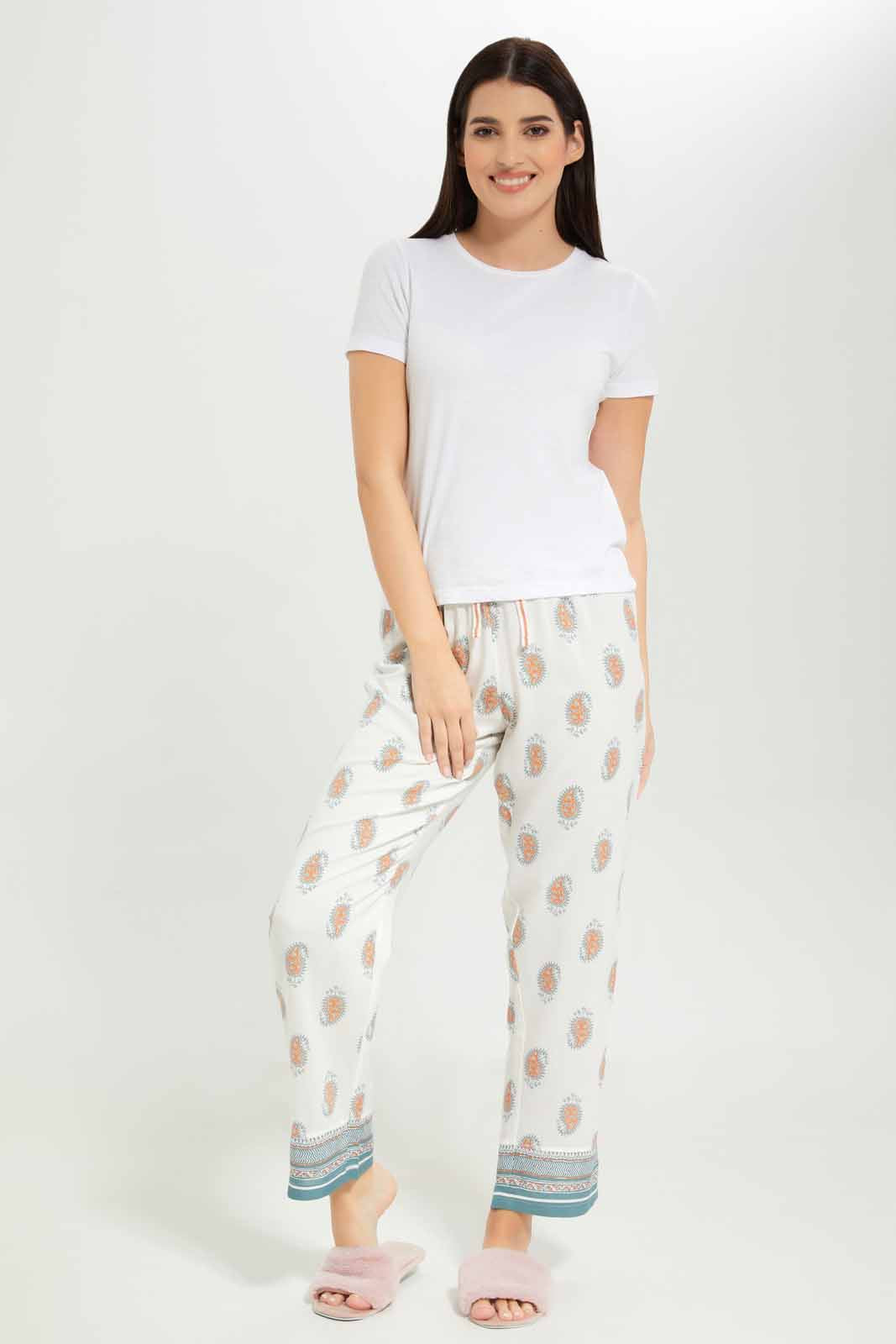 Women White Printed Pyjama Bottom
