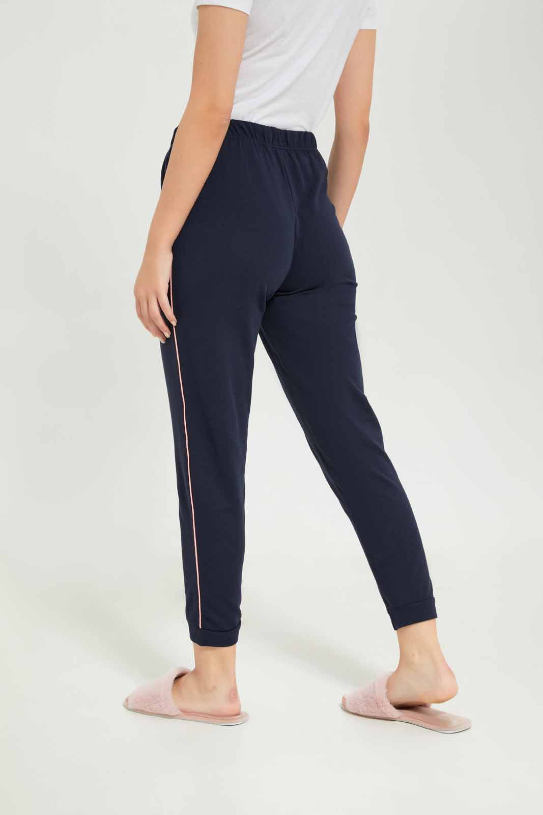 Women Navy Solid Pajama Bottom