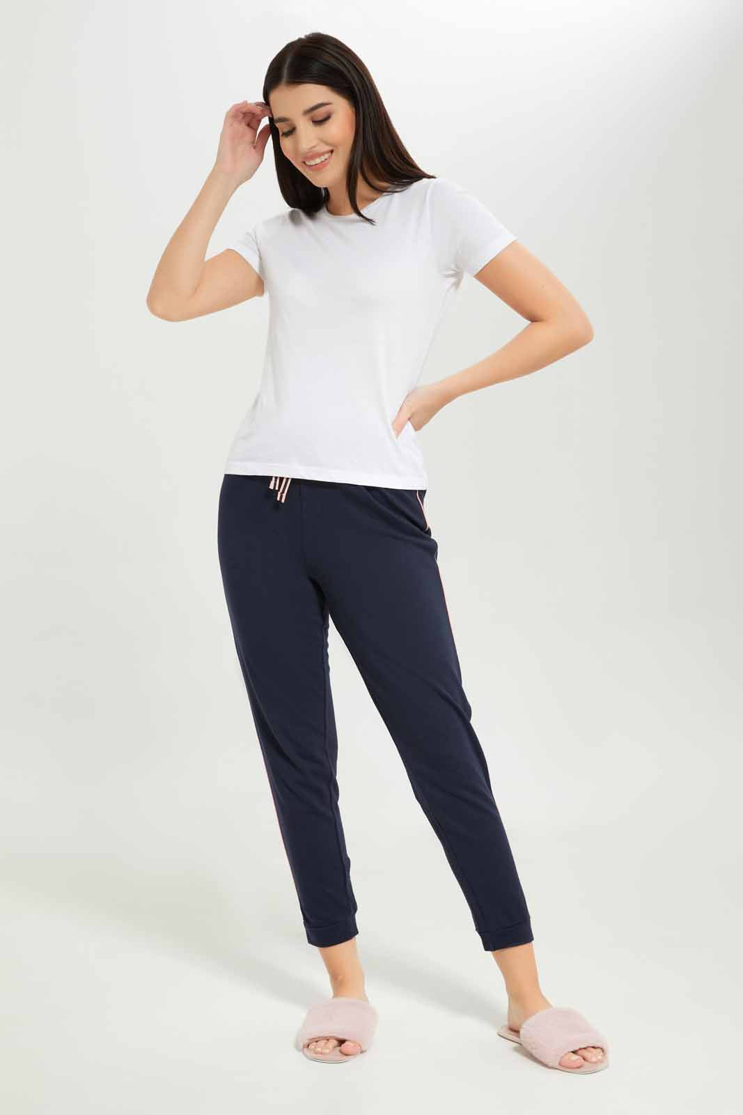 Women Navy Solid Pajama Bottom