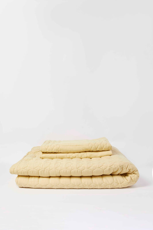 Redtag-Pale-Yellow-3-Piece-Diamod-Quilted-Bedspread-(Double-Size)-Category:Bedspreads,-Colour:Yellow,-Deals:New-In,-Dept:Home,-Filter:Home-Bedroom,-HMW-BED-Bedspreads,-New-In-HMW-BED,-Non-Sale,-S23A,-Section:Homewares-Home-Bedroom-