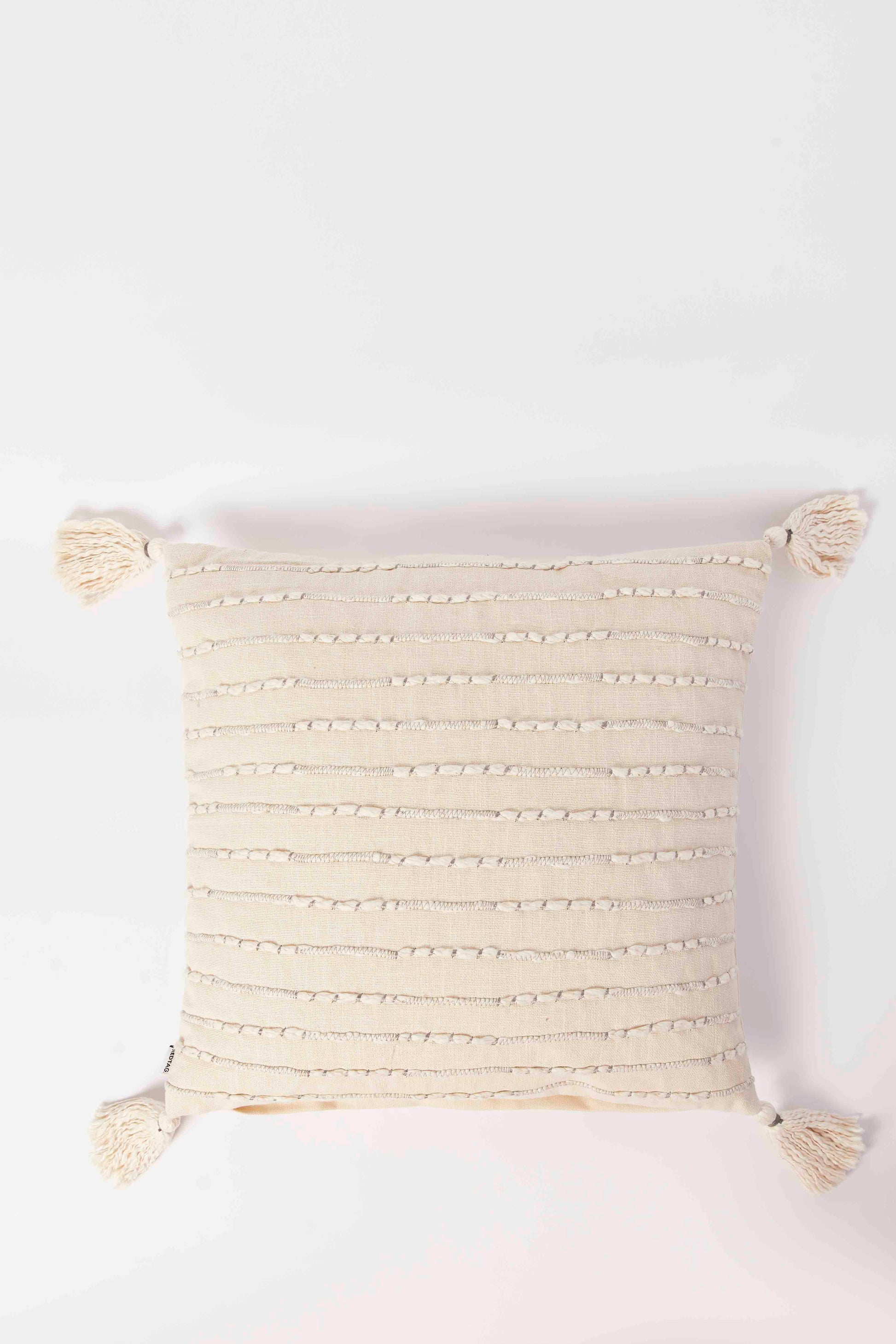 Redtag-Ivory/Grey-Woven-Cushion-With-Tassel-Category:Cushions,-Colour:Grey,-Deals:New-In,-Dept:Home,-Filter:Home-Bedroom,-HMW-BED-Cushions,-New-In-HMW-BED,-Non-Sale,-S23A,-Section:Homewares-Home-Bedroom-