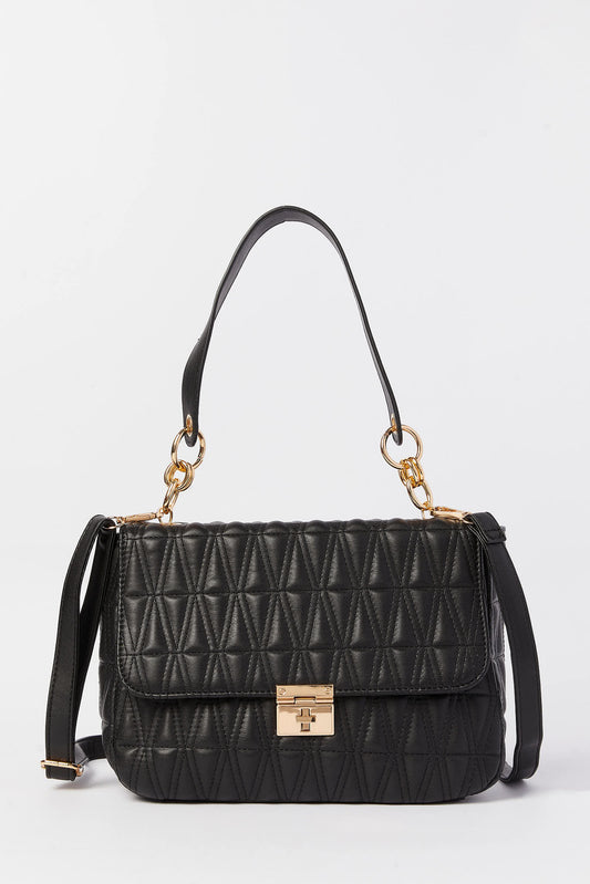 Redtag-Black-Quilting-Day-Bag-Category:Bags,-Colour:Black,-Dept:Ladieswear,-Filter:Women's-Accessories,-New-In,-New-In-Women-ACC,-Non-Sale,-S23A,-Section:Women,-Women-Bags-Women-