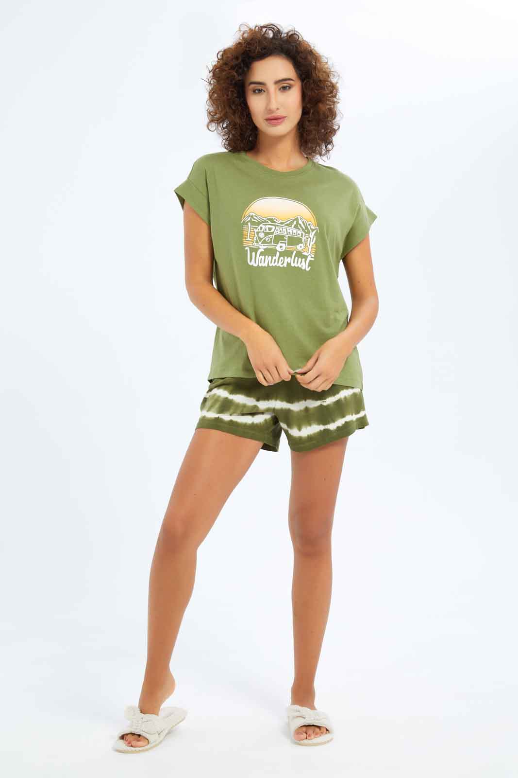 Redtag-Women-Green-Tie-&-Dye-Short-Sleeves-Pajama-Set-Category:Pyjama-Sets,-Colour:Green,-Deals:New-In,-Dept:Ladieswear,-Filter:Women's-Clothing,-New-In-Women-APL,-Non-Sale,-S23A,-Section:Women,-Women-Pyjama-Sets--