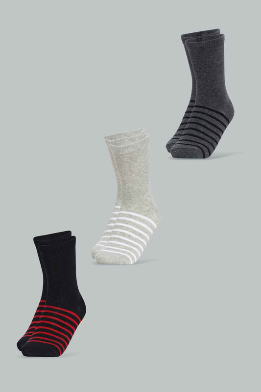 Redtag-Boys-Assorted-Pack-Of-3--Crew-Length---Black/-White/-Grey-365,-BSR-Socks,-Category:Socks,-Colour:Assorted,-Deals:New-In,-Filter:Senior-Boys-(8-to-14-Yrs),-New-In-BSR-APL,-Non-Sale,-Section:Boys-(0-to-14Yrs)-Senior-Boys-9 to 14 Years