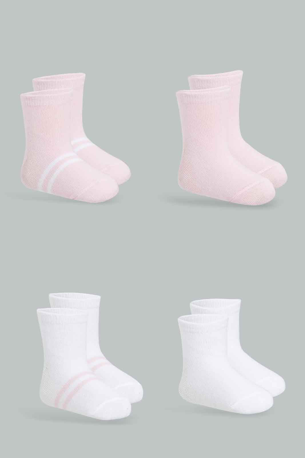 Redtag-Girls-Pack-Of-4-(White-And-Pink)-365,-Category:Socks,-Colour:White,-Deals:New-In,-Filter:Infant-Girls-(3-to-24-Mths),-ING-Socks,-New-In-ING-APL,-Non-Sale,-Section:Girls-(0-to-14Yrs)-Infant-Girls-3 to 24 Months