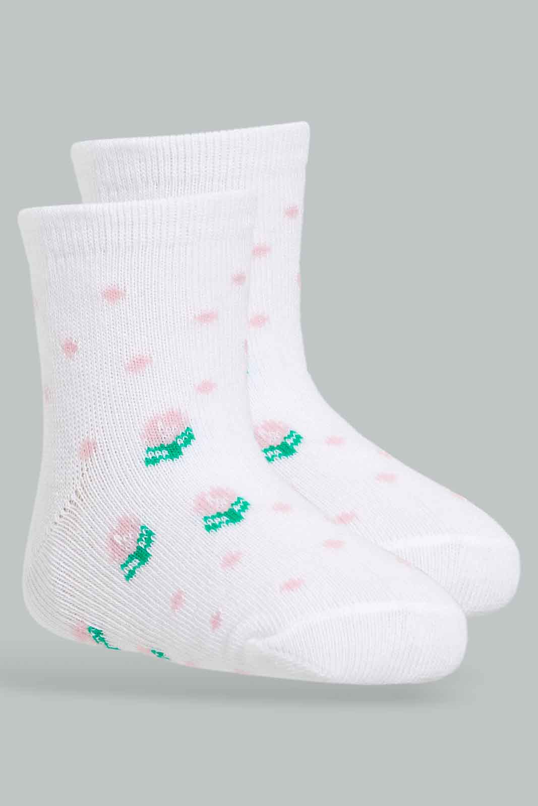 Redtag-Girls-4-Pack-White-And-Pink-Flowers-365,-Category:Socks,-Colour:Apricot,-Deals:New-In,-Filter:Infant-Girls-(3-to-24-Mths),-ING-Socks,-New-In-ING-APL,-Non-Sale,-Section:Girls-(0-to-14Yrs)-Infant-Girls-3 to 24 Months
