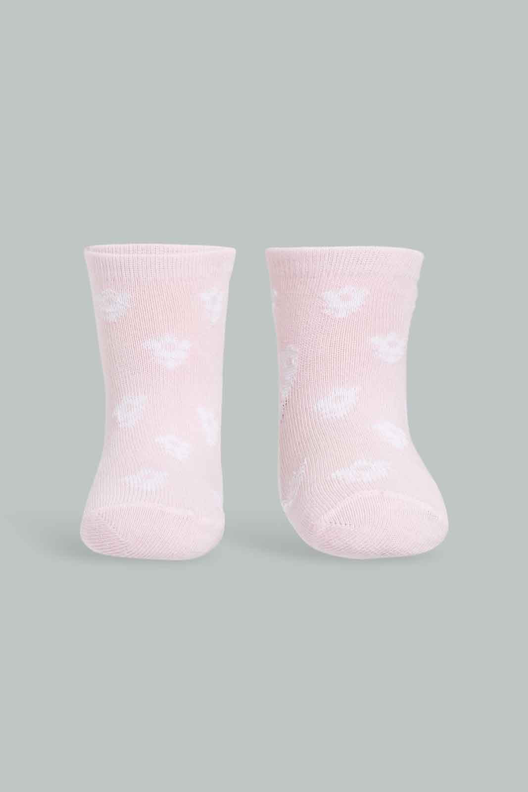 Redtag-Girls-4-Pack-White-And-Pink-Flowers-365,-Category:Socks,-Colour:Apricot,-Deals:New-In,-Filter:Infant-Girls-(3-to-24-Mths),-ING-Socks,-New-In-ING-APL,-Non-Sale,-Section:Girls-(0-to-14Yrs)-Infant-Girls-3 to 24 Months