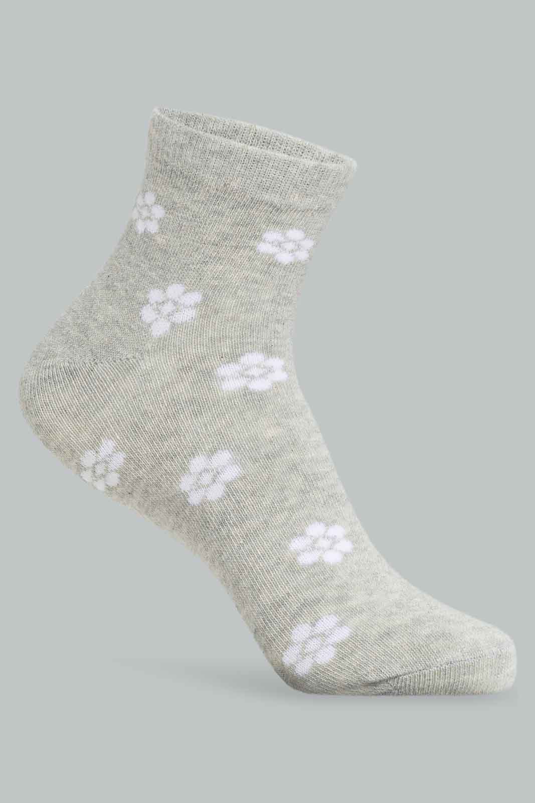Redtag-Girls-Flower-Print-Ankle-Sock--Pink/Grey-365,-Category:Socks,-Colour:Assorted,-Deals:New-In,-Filter:Senior-Girls-(8-to-14-Yrs),-GSR-Socks,-New-In-GSR-APL,-Non-Sale,-Section:Girls-(0-to-14Yrs)-Senior-Girls-9 to 14 Years