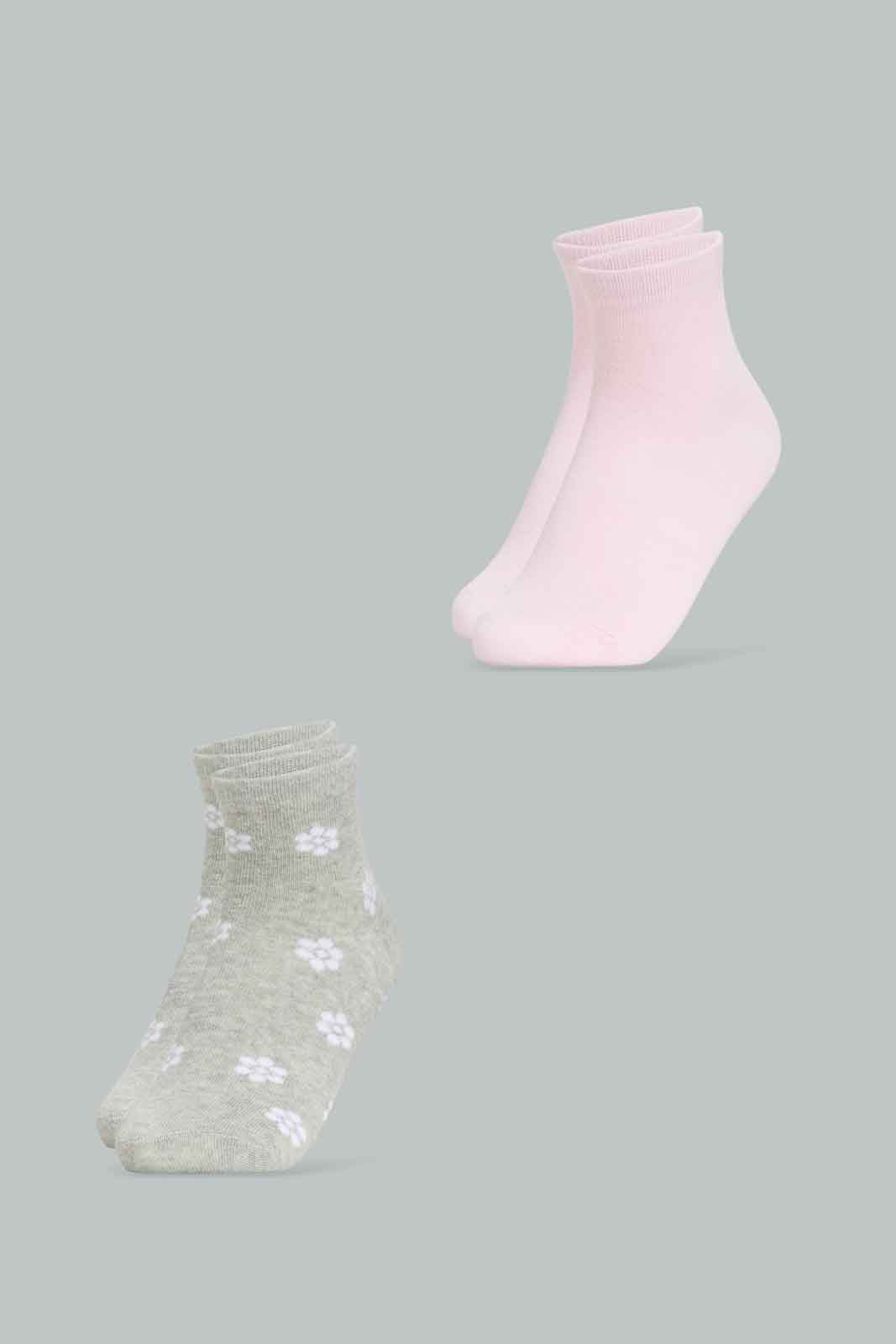 Redtag-Girls-Flower-Print-Ankle-Sock--Pink/Grey-365,-Category:Socks,-Colour:Assorted,-Deals:New-In,-Filter:Senior-Girls-(8-to-14-Yrs),-GSR-Socks,-New-In-GSR-APL,-Non-Sale,-Section:Girls-(0-to-14Yrs)-Senior-Girls-9 to 14 Years