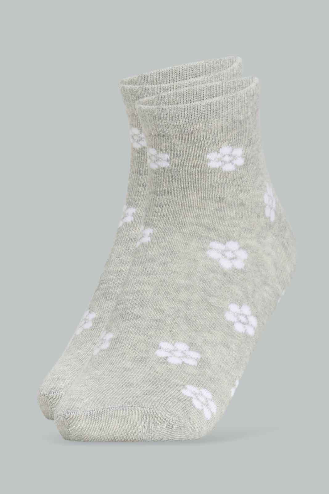 Redtag-Girls-Flower-Print-Ankle-Sock--Pink/Grey-365,-Category:Socks,-Colour:Assorted,-Deals:New-In,-Filter:Senior-Girls-(8-to-14-Yrs),-GSR-Socks,-New-In-GSR-APL,-Non-Sale,-Section:Girls-(0-to-14Yrs)-Senior-Girls-9 to 14 Years