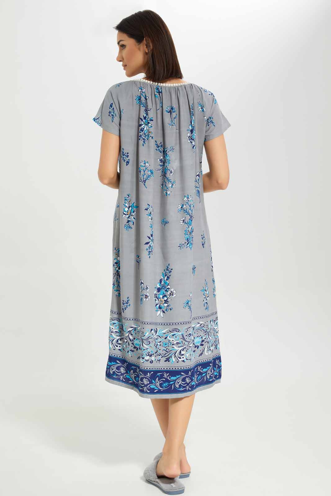 Redtag-Women-Grey-Aop-Short-Sleeves-Nightgown-Category:Nightgowns,-Colour:Grey,-Deals:New-In,-Dept:Ladieswear,-Filter:Women's-Clothing,-New-In-Women-APL,-Non-Sale,-S23A,-Section:Women,-Women-Nightgowns--