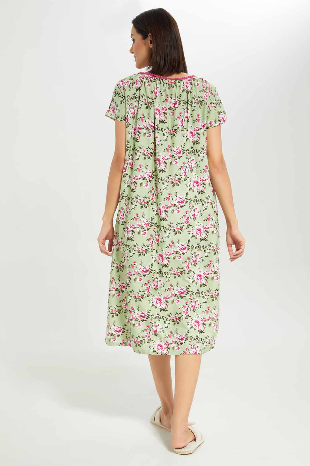 Redtag-Women-Green-Aop-Short-Sleeves-Nightgown-Category:Nightgowns,-Colour:Green,-Deals:New-In,-Dept:Ladieswear,-Filter:Women's-Clothing,-New-In-Women-APL,-Non-Sale,-S23A,-Section:Women,-Women-Nightgowns--