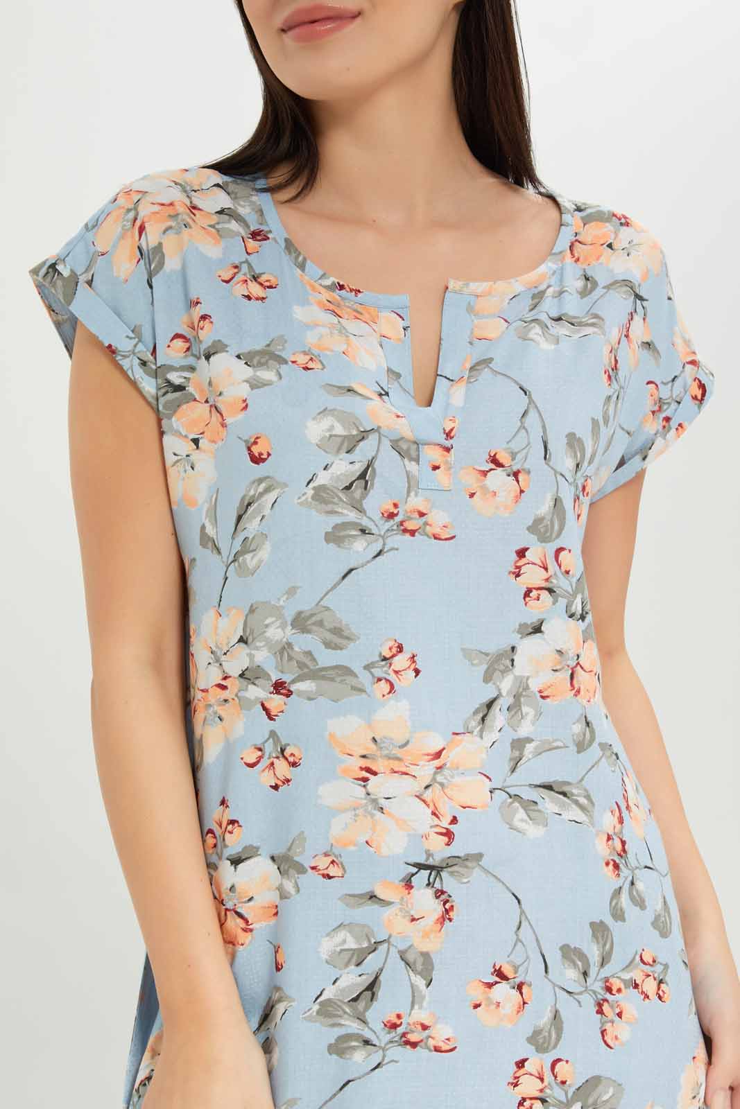 Redtag-Women-Blue-Aop-Short-Sleeves-Nightgown-Category:Nightgowns,-Colour:Blue,-Deals:New-In,-Dept:Ladieswear,-Filter:Women's-Clothing,-New-In-Women-APL,-Non-Sale,-S23A,-Section:Women,-Women-Nightgowns--