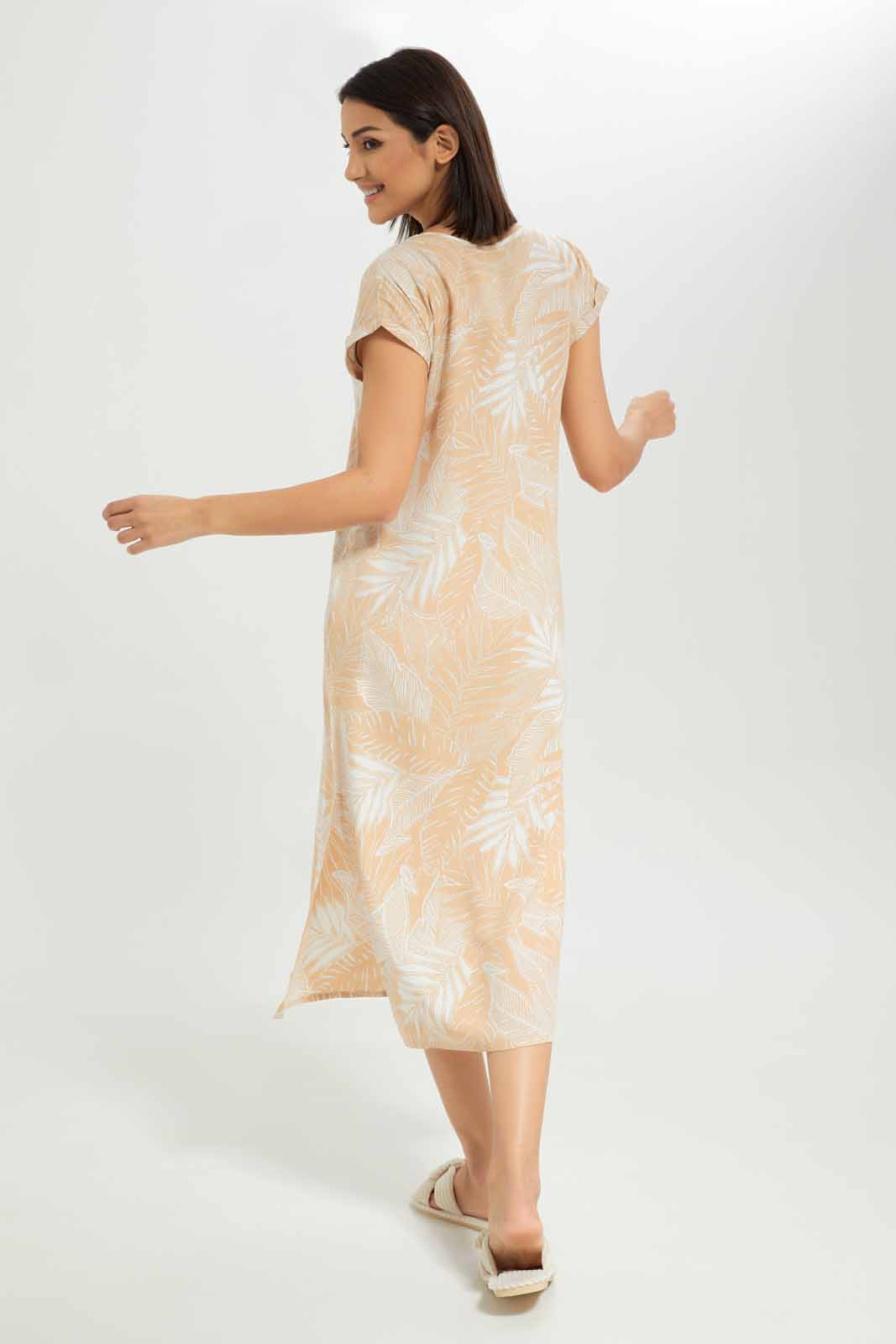 Redtag-Women-Beige-Aop-Short-Sleeves-Nightgown-Category:Nightgowns,-Colour:Beige,-Deals:New-In,-Dept:Ladieswear,-Filter:Women's-Clothing,-New-In-Women-APL,-Non-Sale,-S23A,-Section:Women,-Women-Nightgowns--