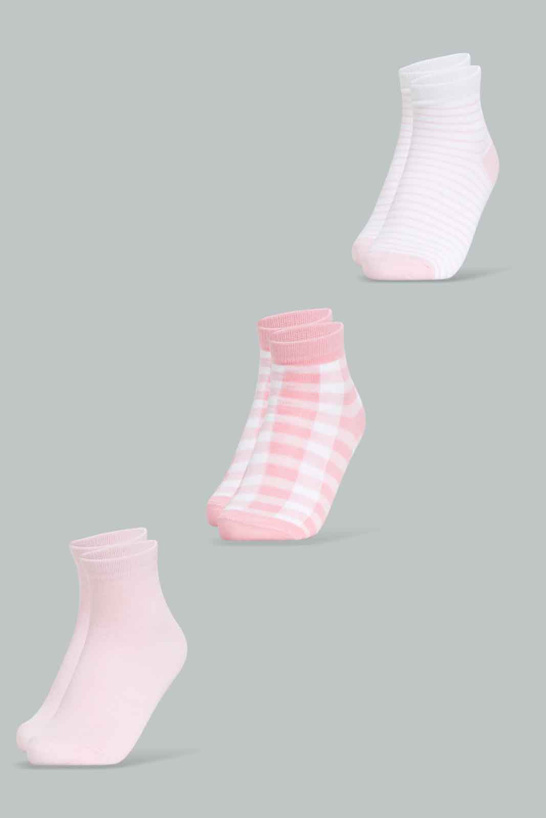 Redtag-Girls-Pink-Pack-Of-3-Ankle-Sock--Check/-Solid/-Stripe-365,-Category:Socks,-Colour:Apricot,-Deals:New-In,-Filter:Girls-(2-to-8-Yrs),-GIR-Socks,-New-In-GIR-APL,-Non-Sale,-Section:Girls-(0-to-14Yrs)-Girls-2 to 8 Years
