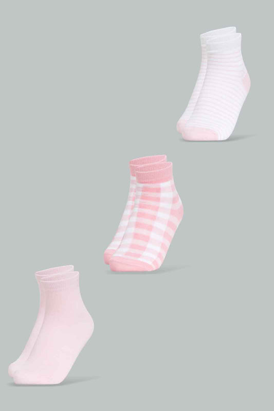 Redtag-Girls-Pink-Pack-Of-3-Ankle-Sock--Check/-Solid/-Stripe-365,-Category:Socks,-Colour:Apricot,-Deals:New-In,-Filter:Girls-(2-to-8-Yrs),-GIR-Socks,-New-In-GIR-APL,-Non-Sale,-Section:Girls-(0-to-14Yrs)-Girls-2 to 8 Years