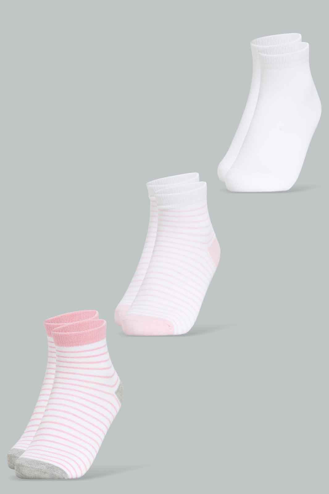 Redtag-Girls-Pack-Of-3-Ankle-Sock--Pink/Solid/-Grey-And-Pink-365,-Category:Socks,-Colour:Apricot,-Deals:New-In,-Filter:Girls-(2-to-8-Yrs),-GIR-Socks,-New-In-GIR-APL,-Non-Sale,-Section:Girls-(0-to-14Yrs)-Girls-2 to 8 Years