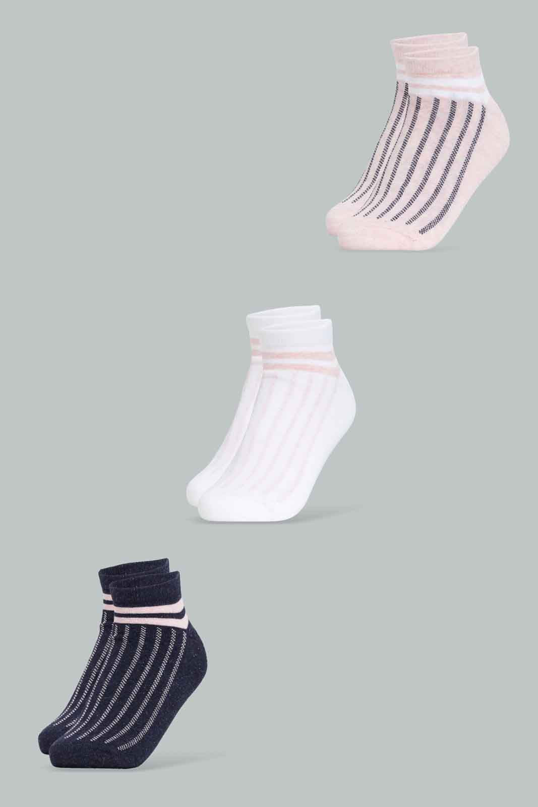 Redtag-Women-Assoted-Multi-Color-3Pk-Ladies-Ankle-Socks-365,-Category:Socks,-Colour:Assorted,-Deals:New-In,-Dept:Ladieswear,-Filter:Women's-Clothing,-New-In-Women-APL,-Non-Sale,-Section:Women,-Women-Socks--