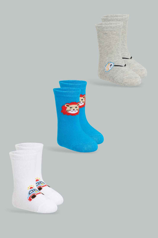 Redtag-Boys-Blue-Pack-Of-3-Assorted---Blue/Grey/Navy-365,-Category:Socks,-Colour:Blue,-Deals:New-In,-Filter:Infant-Boys-(3-to-24-Mths),-INB-Socks,-New-In-INB-APL,-Non-Sale,-Section:Boys-(0-to-14Yrs)-Infant-Boys-3 to 24 Months