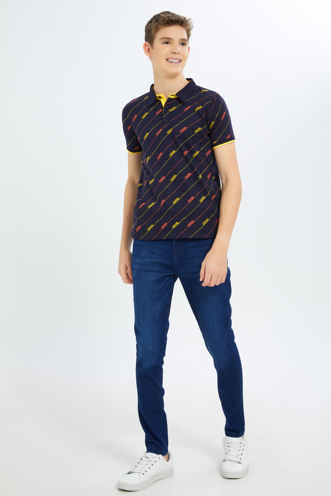 Redtag-Boys-Navy-Allover-Print-Polo-BSR-Polo-T-Shirts,-Category:Polo-T-Shirts,-Colour:Navy,-Deals:New-In,-Dept:Boys,-Filter:Senior-Boys-(8-to-14-Yrs),-New-In-BSR-APL,-Non-Sale,-S23B,-Section:Boys-(0-to-14Yrs)-Senior-Boys-9 to 14 Years