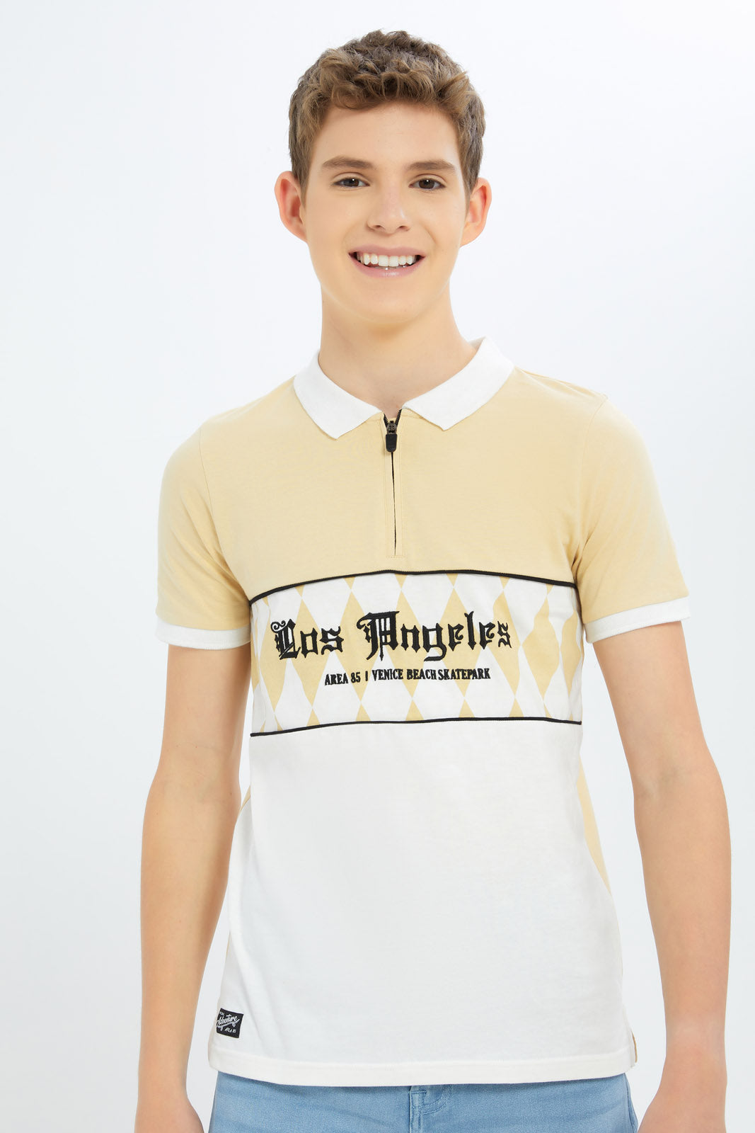 Redtag-Boys-Beige-Cut-Sew-Polo-BSR-Polo-T-Shirts,-Category:Polo-T-Shirts,-Colour:Beige,-Deals:New-In,-Dept:Boys,-Filter:Senior-Boys-(8-to-14-Yrs),-New-In-BSR-APL,-Non-Sale,-S23B,-Section:Boys-(0-to-14Yrs)-Senior-Boys-9 to 14 Years