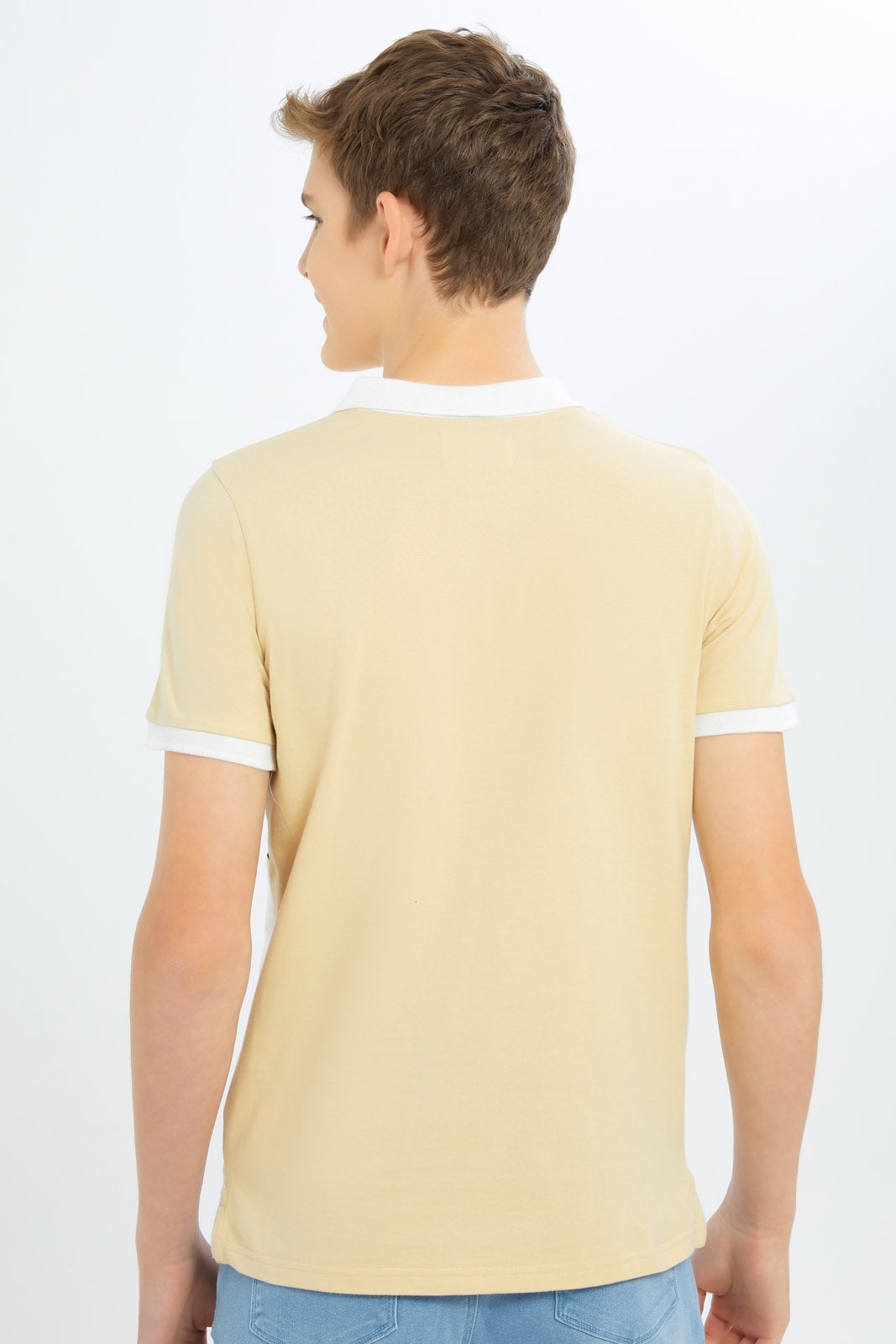 Redtag-Boys-Beige-Cut-Sew-Polo-BSR-Polo-T-Shirts,-Category:Polo-T-Shirts,-Colour:Beige,-Deals:New-In,-Dept:Boys,-Filter:Senior-Boys-(8-to-14-Yrs),-New-In-BSR-APL,-Non-Sale,-S23B,-Section:Boys-(0-to-14Yrs)-Senior-Boys-9 to 14 Years