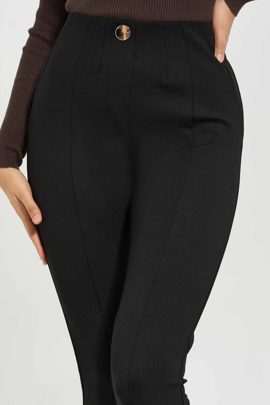 Redtag-Women-Black-Pleated-Pontie-Legging-White-Button-Datails-Category:Leggings,-Colour:Black,-Deals:New-In,-Dept:Ladieswear,-Filter:Women's-Clothing,-New-In-Women-APL,-Non-Sale,-S23A,-Section:Women,-Women-Leggings-Women's-