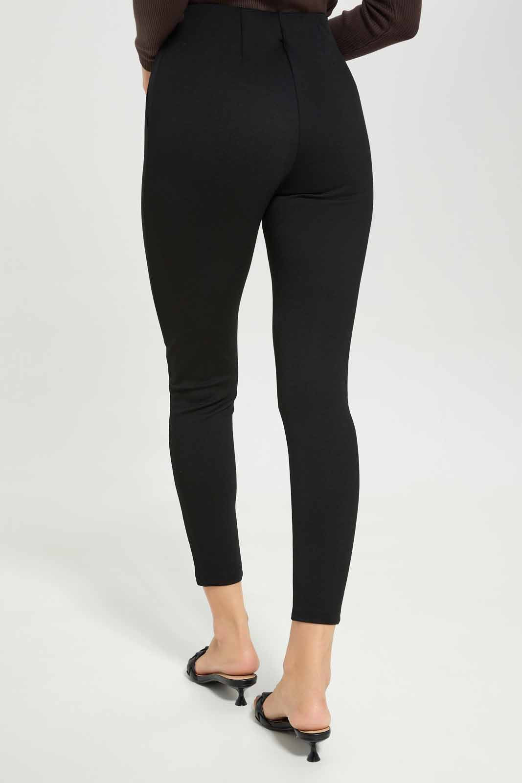 Redtag-Women-Black-Pleated-Pontie-Legging-White-Button-Datails-Category:Leggings,-Colour:Black,-Deals:New-In,-Dept:Ladieswear,-Filter:Women's-Clothing,-New-In-Women-APL,-Non-Sale,-S23A,-Section:Women,-Women-Leggings-Women's-