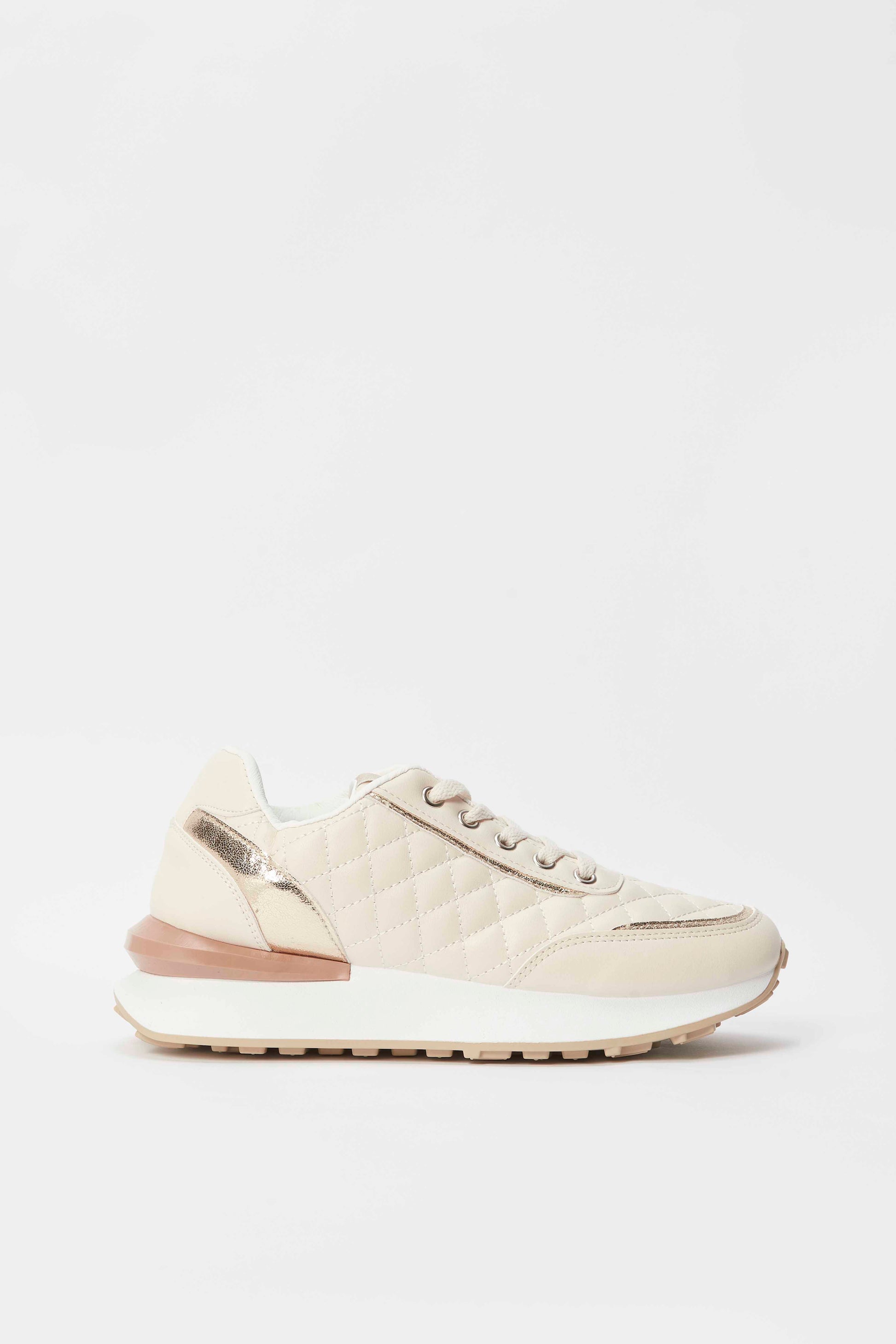 Redtag-Beige-Quilt-Lace-Up-Category:Trainers,-Colour:Beige,-Deals:New-In,-Filter:Women's-Footwear,-N/A,-New-In-Women-FOO,-Non-Sale,-S23A,-Section:Women,-Women-Trainers-Women's-