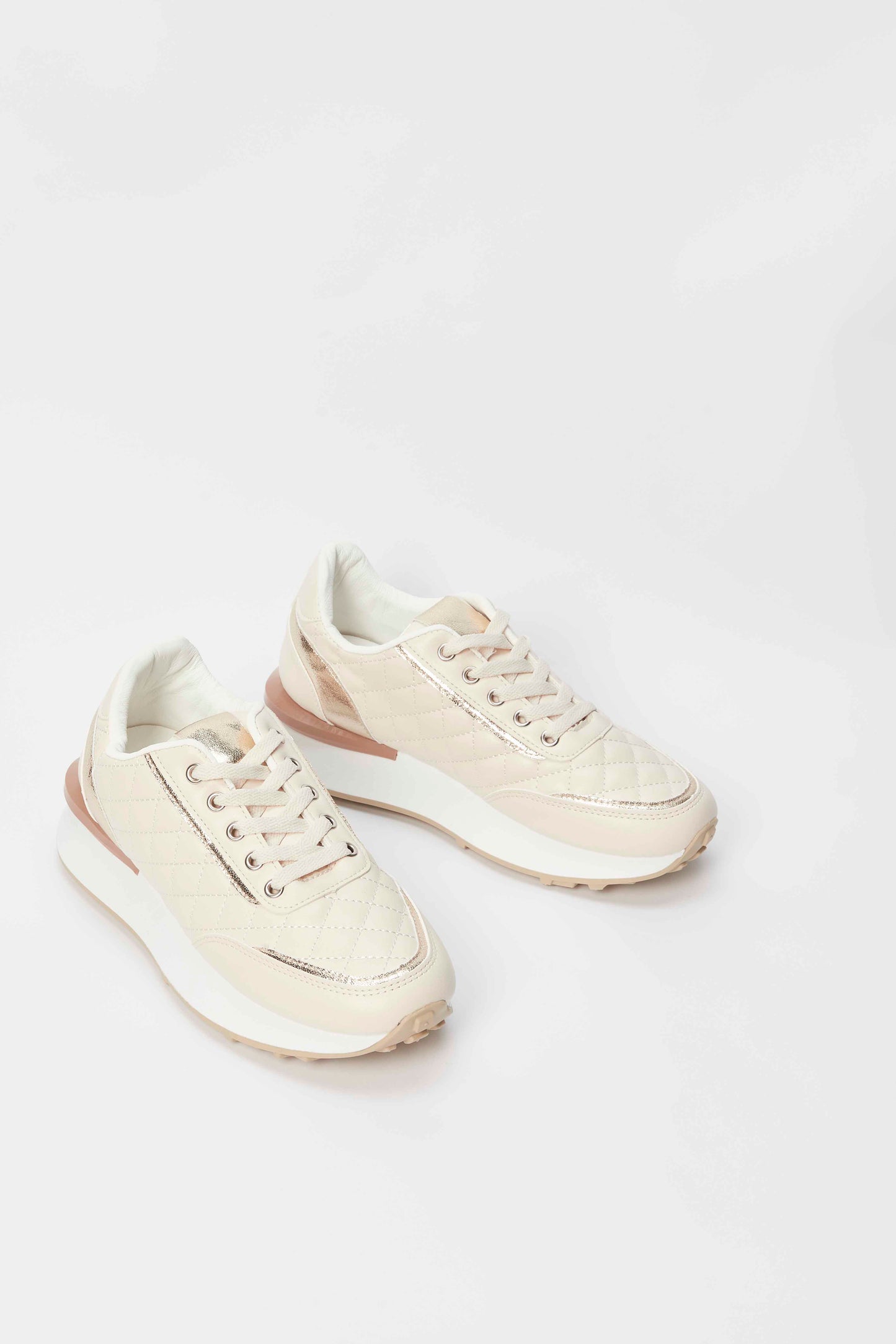 Redtag-Beige-Quilt-Lace-Up-Category:Trainers,-Colour:Beige,-Deals:New-In,-Filter:Women's-Footwear,-N/A,-New-In-Women-FOO,-Non-Sale,-S23A,-Section:Women,-Women-Trainers-Women's-