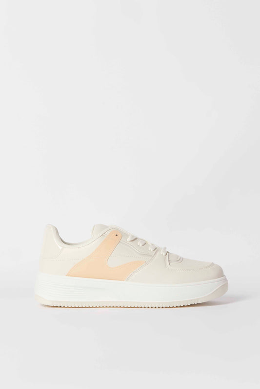 Redtag-Beige-Sneaker-With-Pink-Vinyl-Overlay-Sneaker-Category:Trainers,-Colour:Beige,-Deals:New-In,-Filter:Women's-Footwear,-N/A,-New-In-Women-FOO,-Non-Sale,-S23A,-Section:Women,-Women-Trainers-Women's-