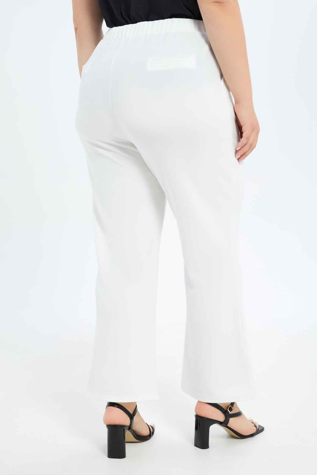 Redtag-Women-White-Straight-Leg-Button-Detail-Trouser-Category:Trousers,-Colour:White,-Deals:New-In,-Dept:Ladieswear,-Filter:Plus-Size,-LDP-Trousers,-New-In-LDP-APL,-Non-Sale,-S23B,-Section:Women-Women's-