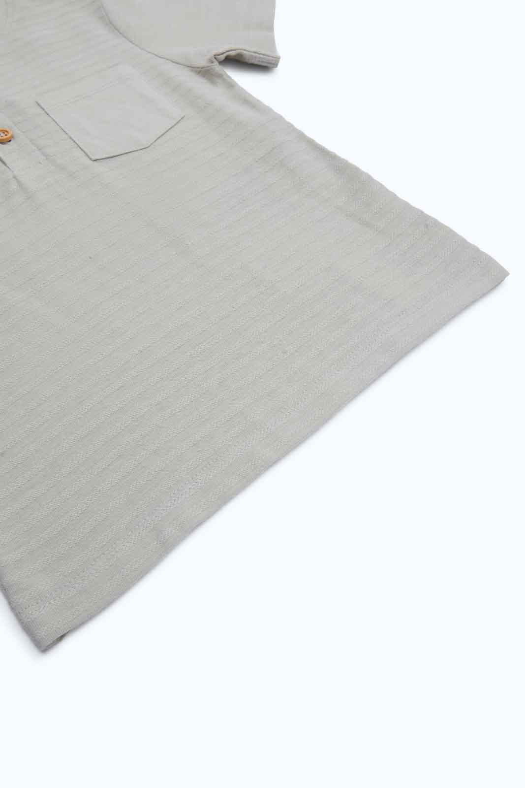 Redtag-Boys-Stone-Jacquard-Henley-Ss-Tee-Category:T-Shirts,-Colour:Beige,-Deals:New-In,-Dept:Boys,-Filter:Infant-Boys-(3-to-24-Mths),-INB-T-Shirts,-New-In-INB-APL,-Non-Sale,-S23B,-Section:Boys-(0-to-14Yrs),-TBL-Infant-Boys-3 to 24 Months