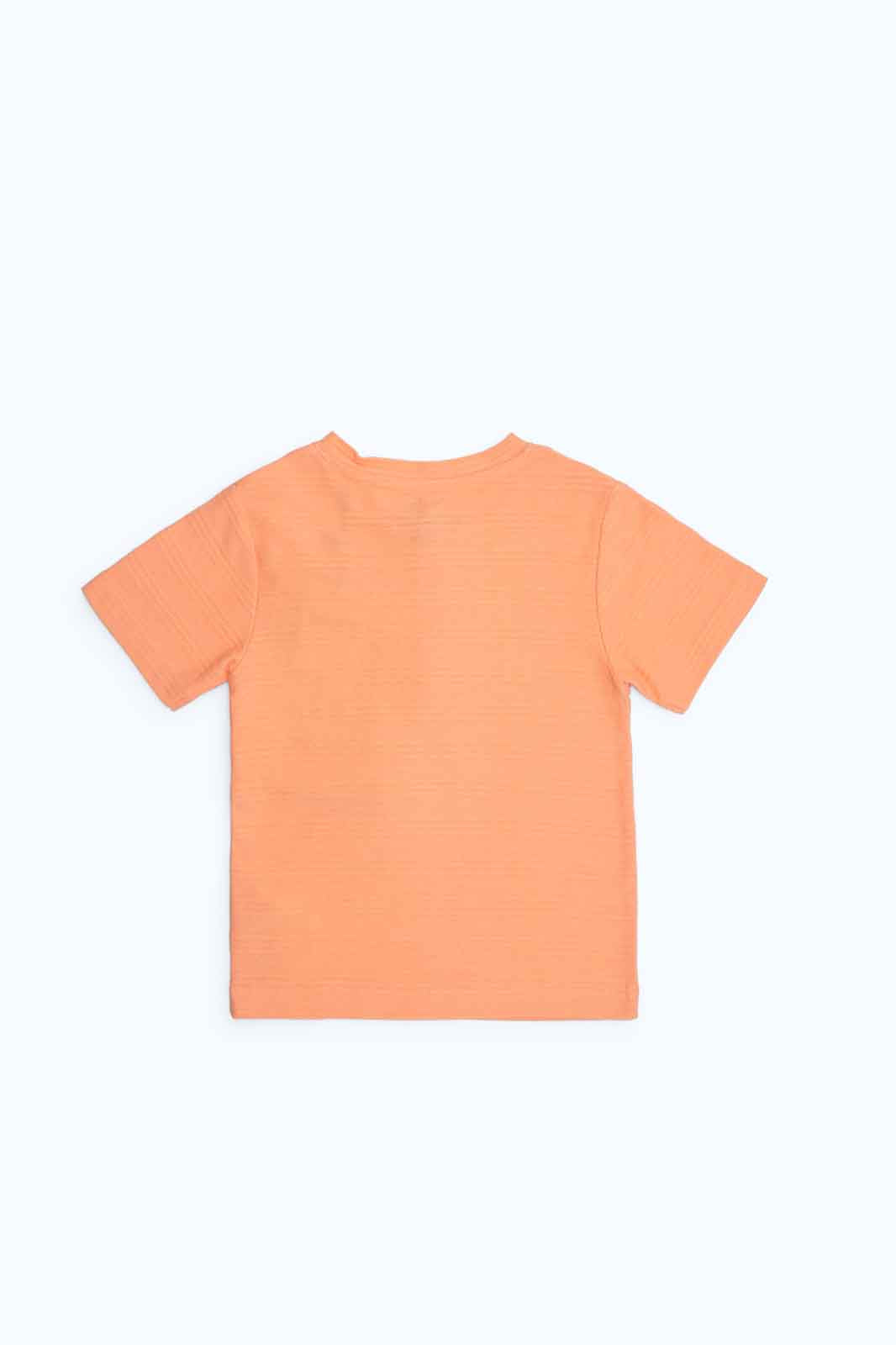 Redtag-Boys-Orange-Jacquard-Henley-Ss-Tee-Category:T-Shirts,-Colour:Orange,-Deals:New-In,-Dept:Boys,-Filter:Infant-Boys-(3-to-24-Mths),-INB-T-Shirts,-New-In-INB-APL,-Non-Sale,-S23B,-Section:Boys-(0-to-14Yrs),-TBL-Infant-Boys-3 to 24 Months