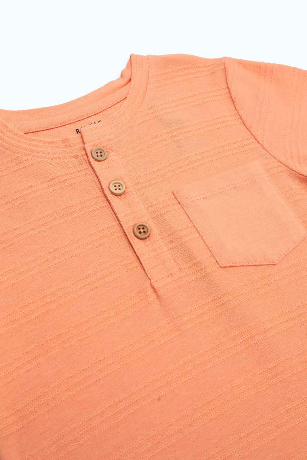 Redtag-Boys-Orange-Jacquard-Henley-Ss-Tee-Category:T-Shirts,-Colour:Orange,-Deals:New-In,-Dept:Boys,-Filter:Infant-Boys-(3-to-24-Mths),-INB-T-Shirts,-New-In-INB-APL,-Non-Sale,-S23B,-Section:Boys-(0-to-14Yrs),-TBL-Infant-Boys-3 to 24 Months