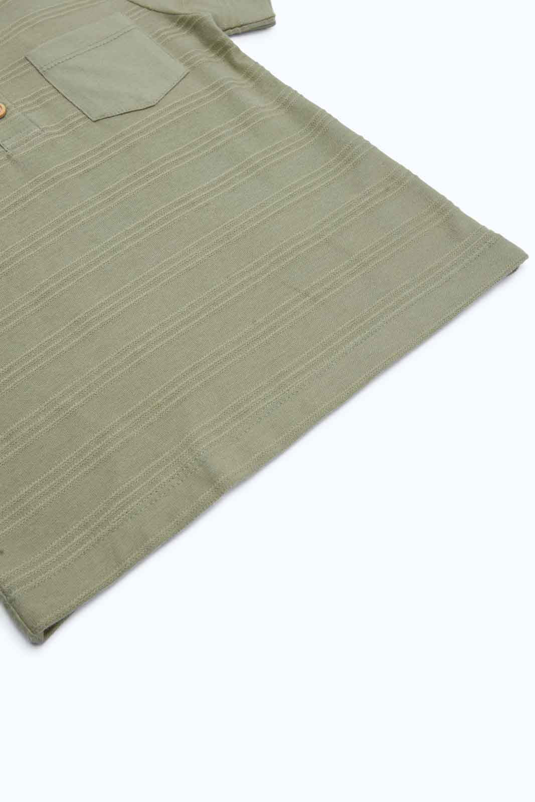 Redtag-Boys-Khaki-Jacquard-Henley-Ss-Tee-Category:T-Shirts,-Colour:Green,-Deals:New-In,-Dept:Boys,-Filter:Infant-Boys-(3-to-24-Mths),-INB-T-Shirts,-New-In-INB-APL,-Non-Sale,-S23B,-Section:Boys-(0-to-14Yrs),-TBL-Infant-Boys-3 to 24 Months