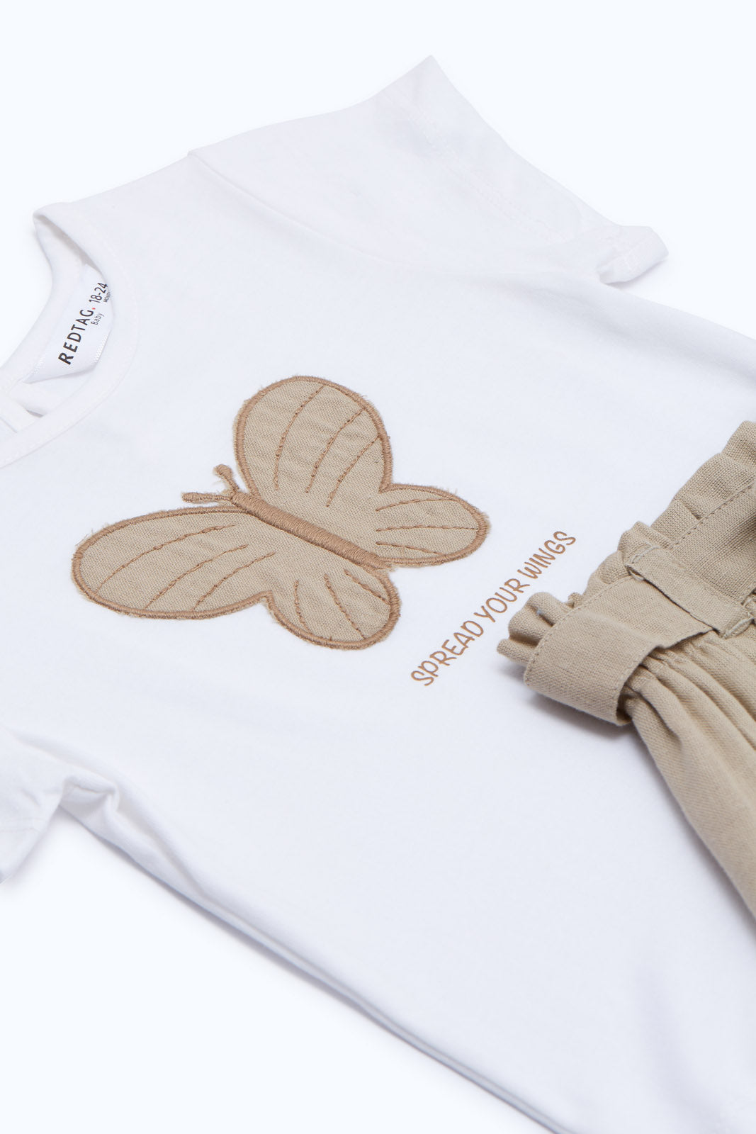 Redtag-Girls-White-Applique-Tshirt-With-Woven-Short-Category:Sets,-Colour:White,-Deals:New-In,-Dept:Girls,-Filter:Infant-Girls-(3-to-24-Mths),-H1:KWR,-H2:ING,-H3:SET,-H4:CAE,-ING-Sets,-New-In-ING-APL,-Non-Sale,-S23B,-Season:S23B,-Section:Girls-(0-to-14Yrs),-Set:Set-of-2-Infant-Girls-3 to 24 Months