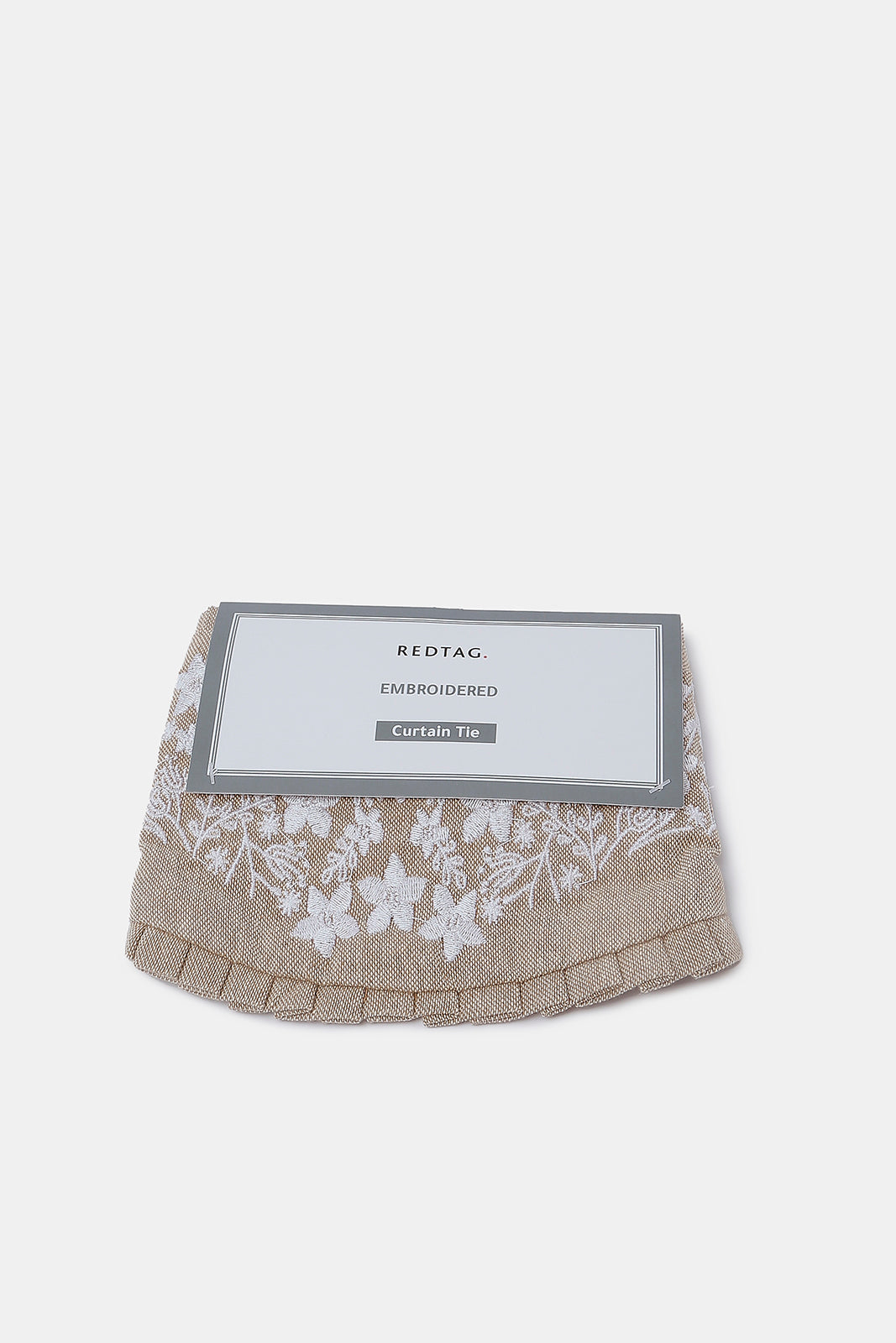 Redtag-Beige-Floral-Embroidered-Curtain-Tie-Back-With-Ruffle-Category:Bedroom-Accessories,-Colour:Beige,-Deals:New-In,-Dept:Home,-Filter:Home-Bedroom,-HMW-BED-Bedroom-Accessories,-New-In-HMW-BED,-Non-Sale,-S23C,-Section:Homewares-Home-Bedroom-