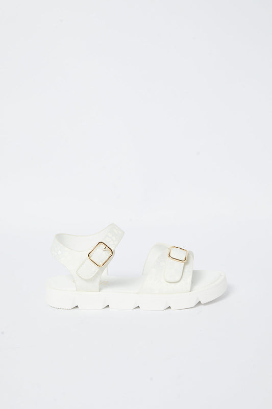 Redtag-White-Embosed-Sandal-Category:Sandals,-Colour:White,-Deals:New-In,-Filter:Girls-Footwear-(5-to-14-Yrs),-GSR-Sandals,-N/A,-New-In-GSR-FOO,-Non-Sale,-S23B,-Section:Girls-(0-to-14Yrs)-Senior-Girls-5 to 14 Years