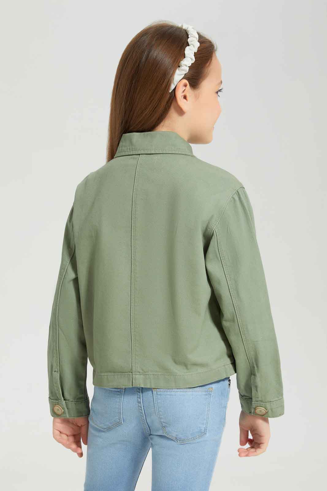 Redtag-Girls-Olive-Jacket-W/-Embro-Category:Jackets,-Colour:Green,-Deals:New-In,-Dept:Girls,-Filter:Girls-(2-to-8-Yrs),-GIR-Jackets,-New-In-GIR-APL,-Non-Sale,-S23A,-Section:Girls-(0-to-14Yrs)-Girls-2 to 8 Years