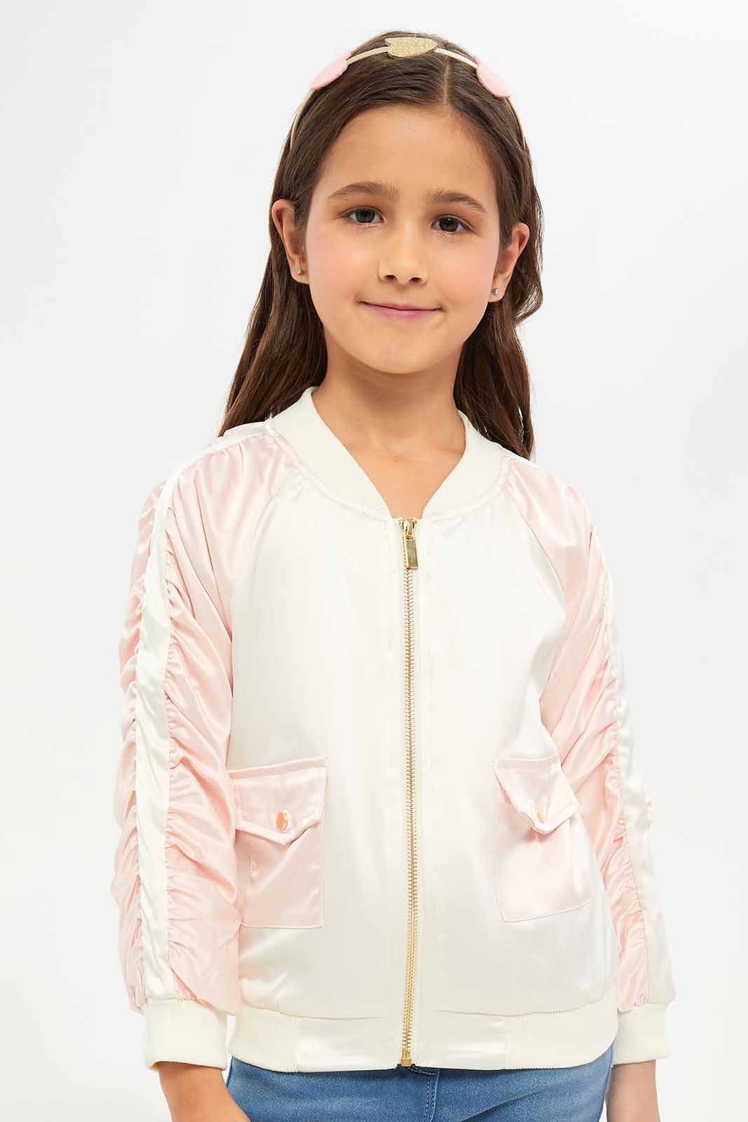 Redtag-Girls-Beige-Bomber-Jacket-Category:Jackets,-Colour:Beige,-Deals:New-In,-Dept:Girls,-Filter:Girls-(2-to-8-Yrs),-GIR-Jackets,-New-In-GIR-APL,-Non-Sale,-S23A,-Section:Girls-(0-to-14Yrs)-Girls-2 to 8 Years