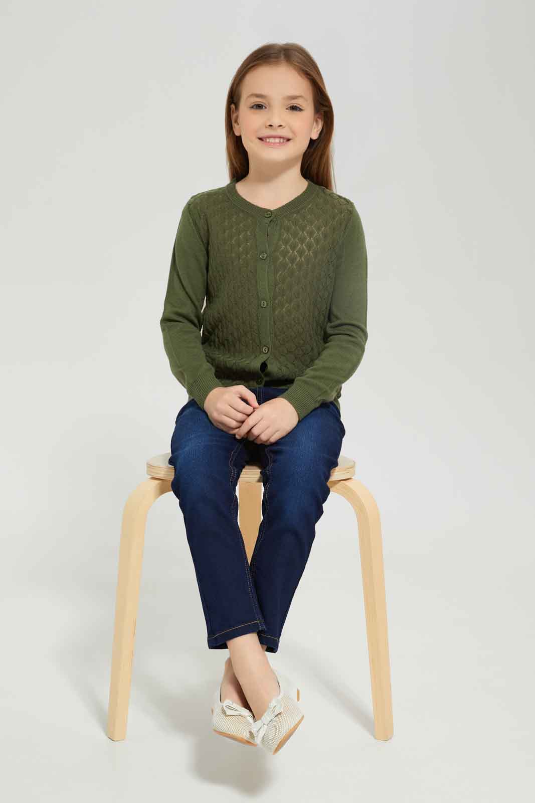 Girls Olive Long Sleeve Cardigans