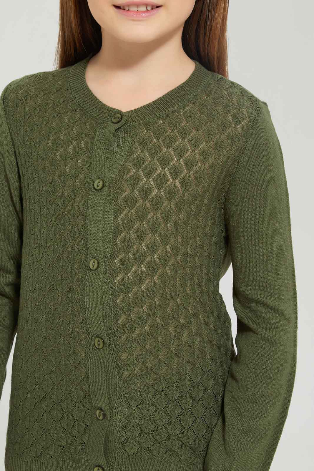 Girls Olive Long Sleeve Cardigans