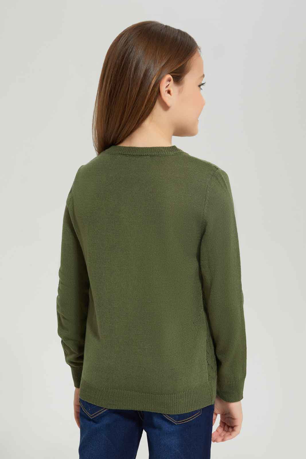 Girls Olive Long Sleeve Cardigans
